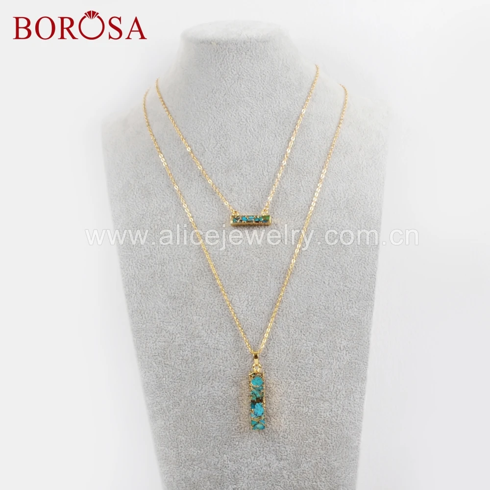 BOROSA 3/5 шт. натуральная бирюза Слои цепи Цепочки и ожерелья, 1" и 24" цепи двойной прямоугольник натуральный голубой камень кулон Цепочки и ожерелья G1672