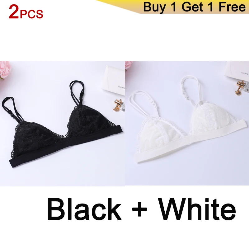 BLACK WHITE DERUILADY лифчик заманчивый brassiere топ кружево сексуальный бюстгальтеры для женщин Цветочный Шаблон бюстгалтер женское белье тонкий комфорт бра лифчик беспроводной бюстгальтер modis - Color: BLACK WHITE