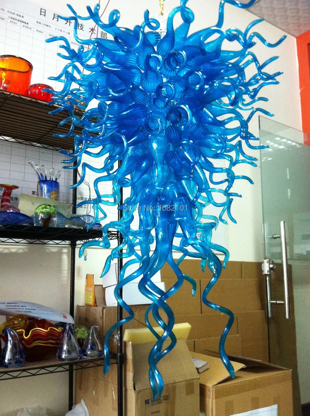 

Free Shipping Simple Design Glossy Blue Glass Chandeliers and Lights