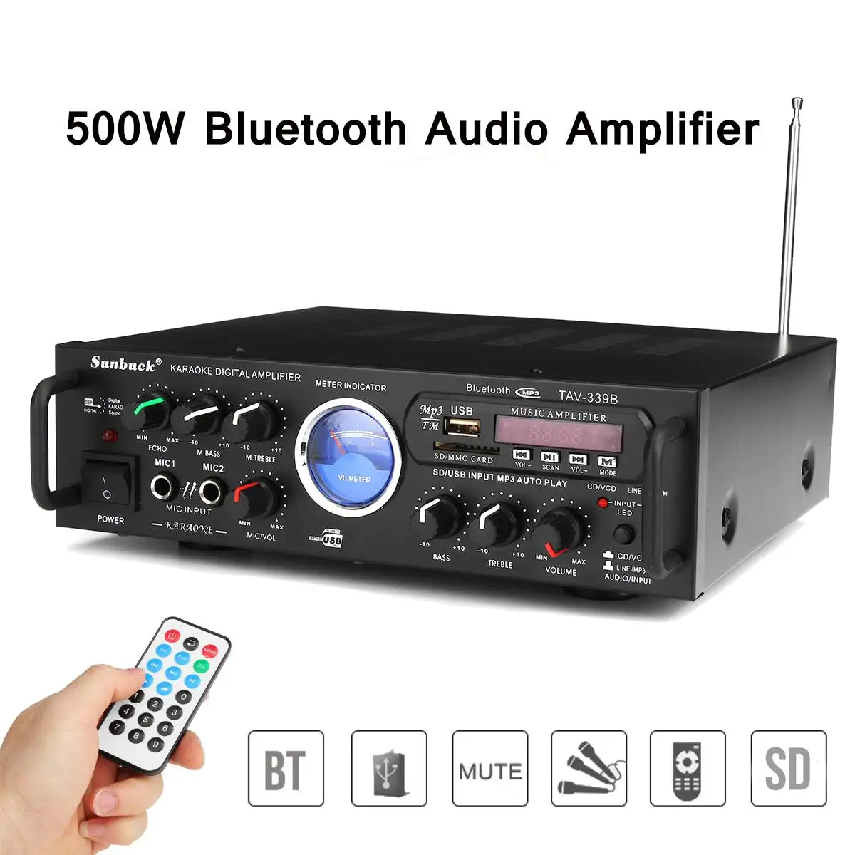 220v 12v 500w Bluetooth усилитель мощности стерео VU метр FM 2CH USB SD караоке усилители Bluetooth автомобильный сабвуфер