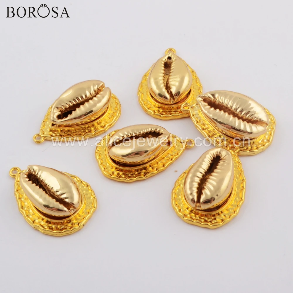 BOROSA 10 шт. Teardrop полный натуральный золотой цвет раковина Каури талисманы кулон
