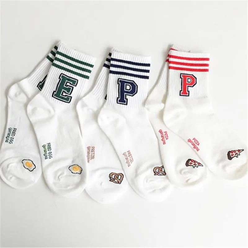 Hot sale ulzzang socks for women cotton comfortable stripe spell color alphabet thread wild Harajuku | Женская одежда