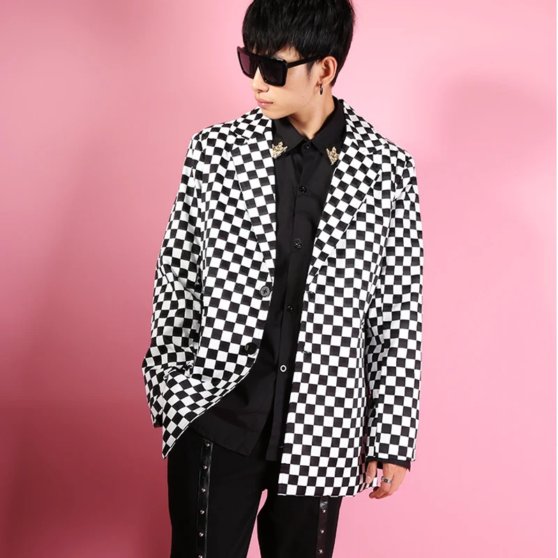 2021 новая футболка в черно белую клетку пиджак для мужчин свободный костюм Hong Kong
