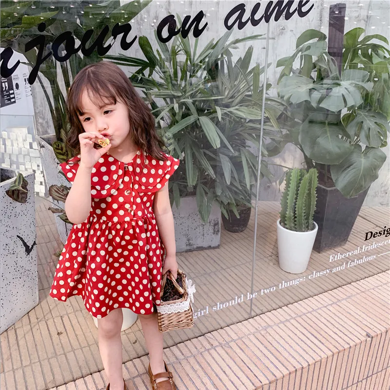 LOVE DD&ampMM Girls Dresses 2022 Summer New Children's Wear Sweet Simple Lotus Leaf Polka Dot Double Doll Collar Vest Dress | Детская