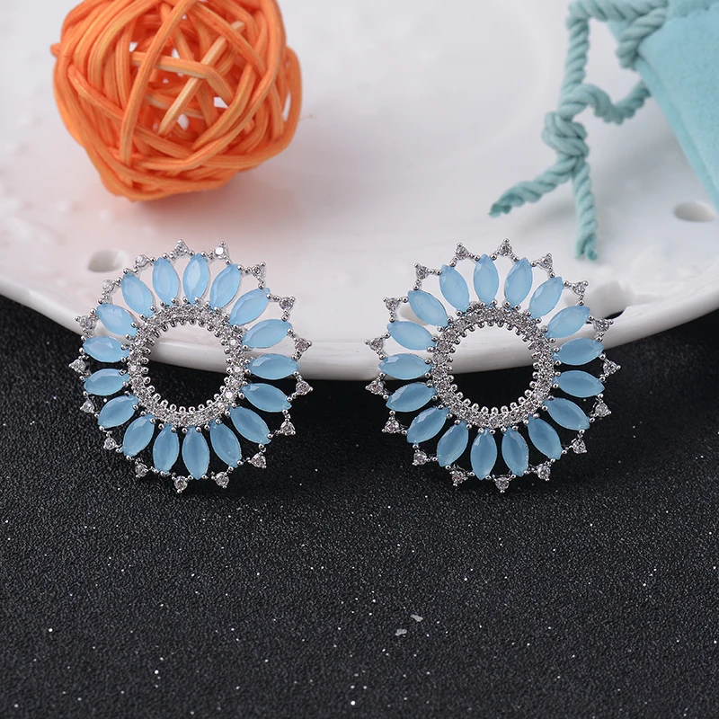 Женские серьги пусеты GAOLA круглые с фианитом в виде конского глаза