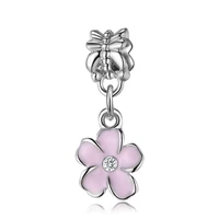 1pc european plata de ley pink blue flower hanging bead charm charm bracelets beads charms dgb369