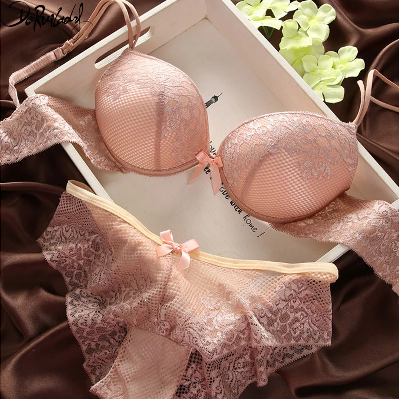

Deruilady US Style Women Bra Set Underwire Push Up Bra Panties Set Floral Lace Lingerie Underwear Women bra Briefs Set Cozy Suit