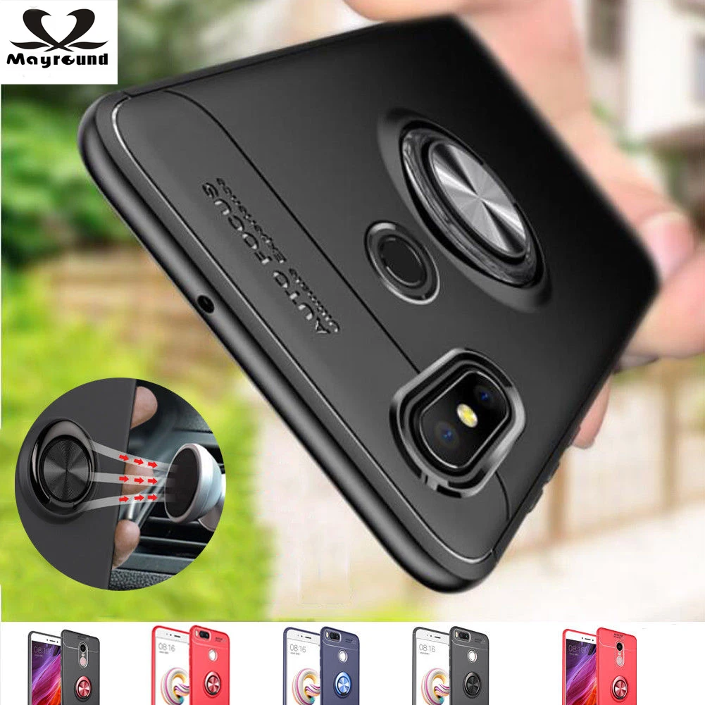Mayround For Xiaomi 6 8 SE Holder Stand Magnetic Bracket Finger Ring TPU Silicone Phone Case Combo Redmi Note 4 4X 5 5A |