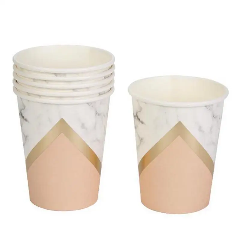 G 8pcs 270 ml Pink Роскошные мраморные одноразовые наборы посуды праздничные украшения для вечеринки блюдо ужин орнамент бумажный стаканчик тарелки салфетки для стаканчиков домашняя поставка - Цвет: G 8pcs 270 ml Pink