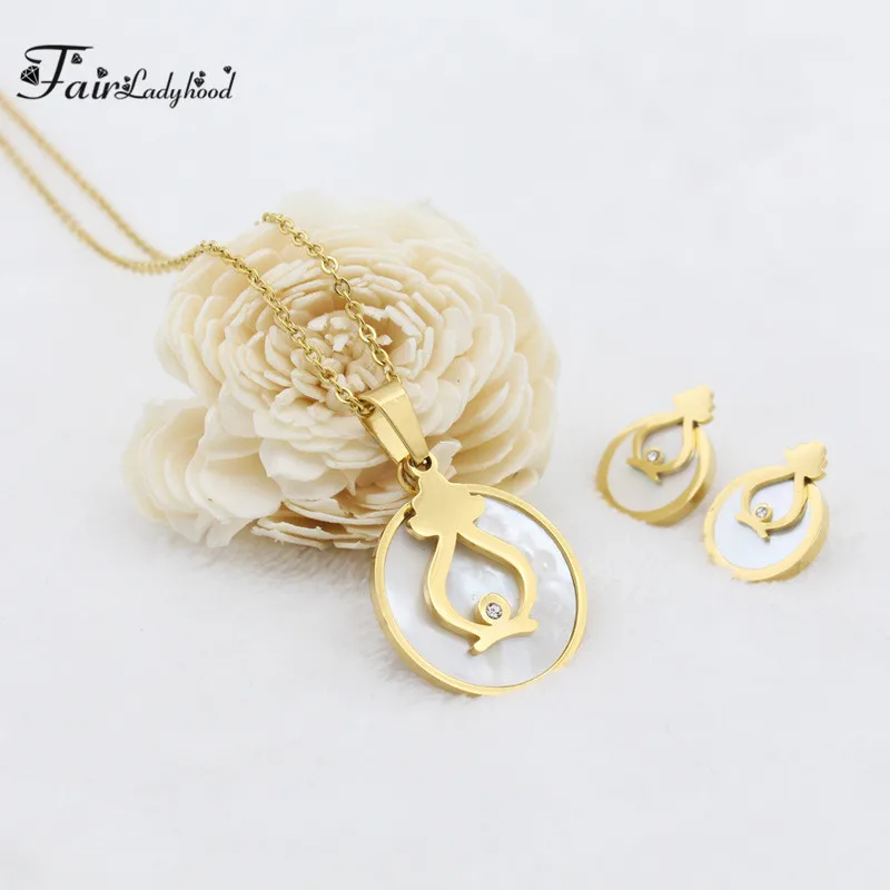 FairLadyHood Creative Style White Shell Stud Earrings Necklace Simple Golden | Украшения и аксессуары