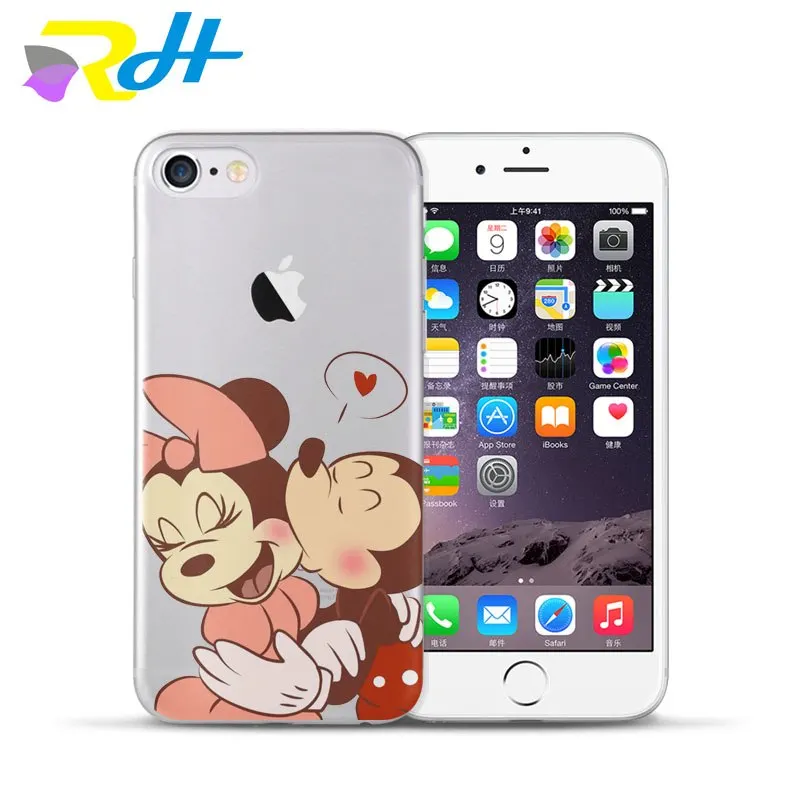 Влюбленные Минни Микки Ститч чехол для iPhone 6 6S X 5 5S 7 8 Plus TPU Прозрачный Xr Xs Max |