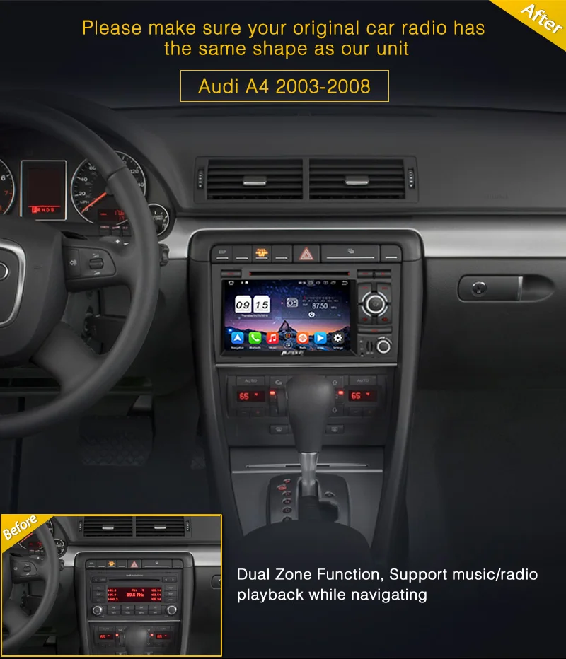 Pumpkin 2 Din 7''Android 8 0 автомобильный стерео для Audi A4 2003 2008 Восьмиядерный GPS навигация