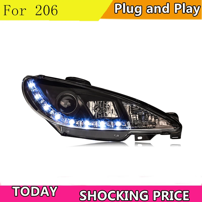 Doxa автомобильный Стайлинг для Peugeot 206 фары 2005 2008 головных фар Светодиодные ДХО