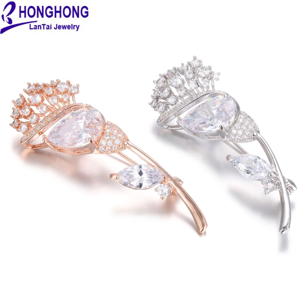 HONGHONG фианиты растения броши булавки для женщин Высокое качество цветок брошь