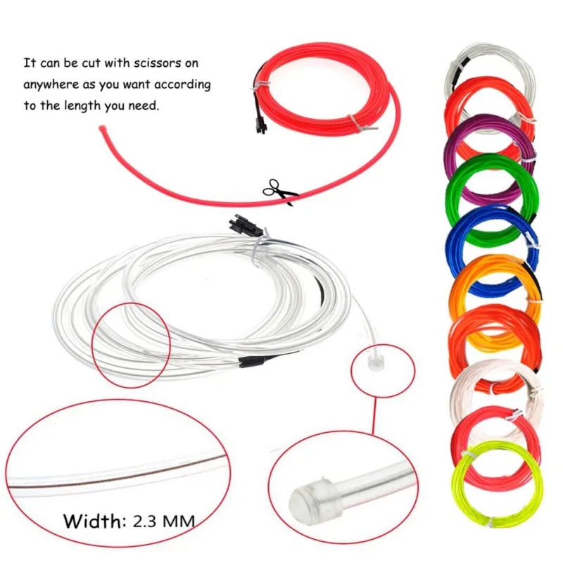 Светящаяся неоновая Светодиодная лента EL Wire Cable водонепроницаемая гибкая RGB с
