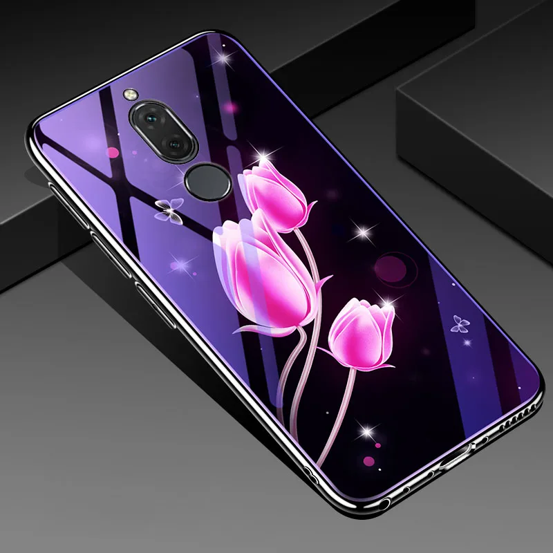 YSW чехол из закаленного стекла для huawei mate 10 Lite Роскошный чехол из закаленного стекла с голубым напылением светильник с цветочным узором для huawei Nova 2i