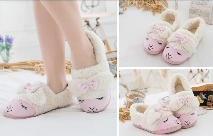 Плюшевые домашние тапочки Kawaii Little Sheep карамельных цветов зимние теплые розничная