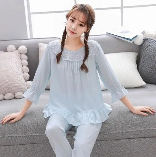 

Fdfklak Spring Autumn 2018 New Pyjamas Women Sleepwear Pajama Ladies Nightwear Pajamas Set Casual Home Suit Pijama Feminino