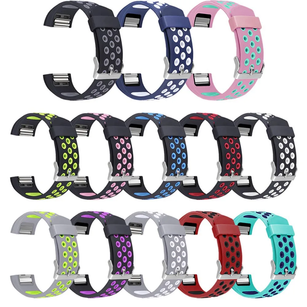 Полностью силиконовые спортивные ремешки совместимые с Fitbit Charge 2 дышащие