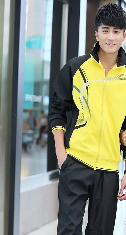 MEN YELLOW Для мужчин весенний спортивный комплект для бега Открытый с длинным рукавом комплект для бега Training Спортивный костюм мужской спортивной 69 - Цвет: MEN YELLOW