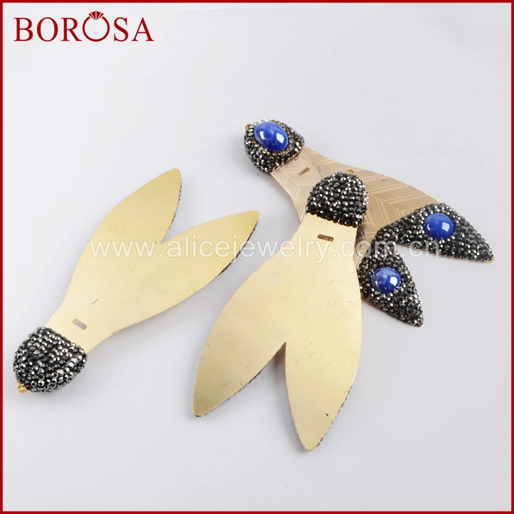 BOROSA Rhinestone Pave Crystal Leaf Shape Metal Slice Charm Handcrafted Drusy Women Fashion Jewelry Gems Mix Color JAB815 |
