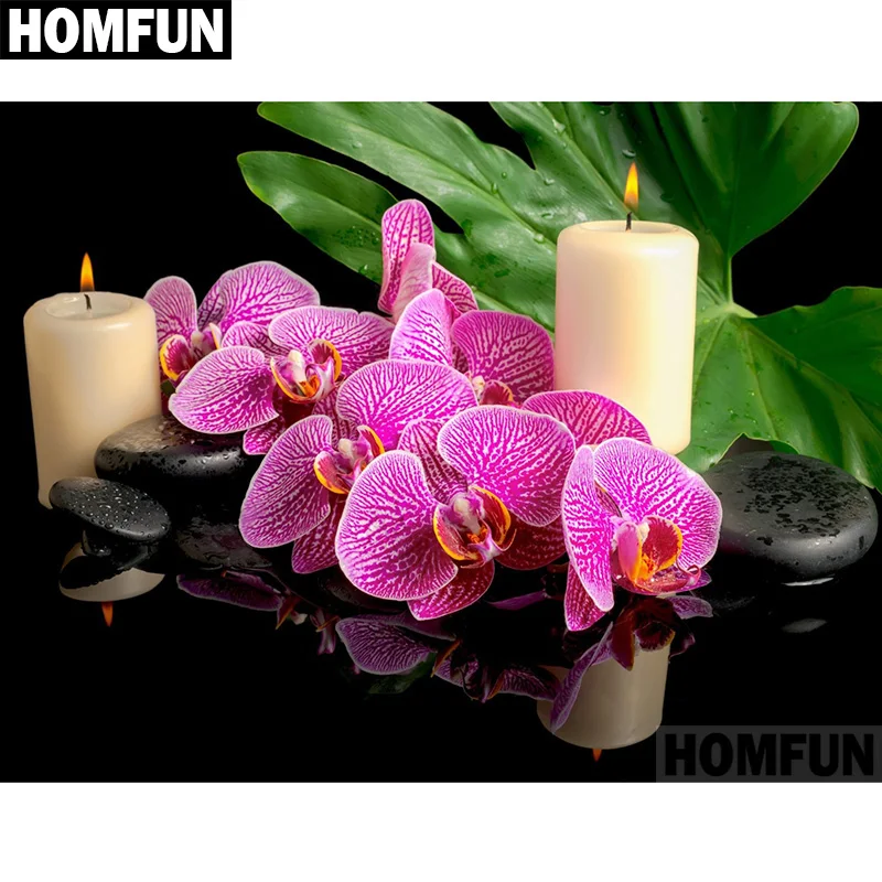 Алмазная живопись HOMFUN A06648 картина Свеча в форме орхидеи из квадратных/круглых