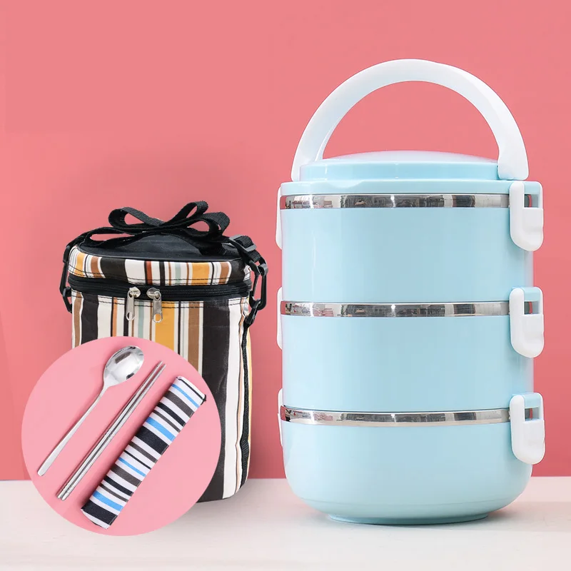 Blue 3 Layer-Bag С сумкой набор посуды термоизоляционный герметичный Ланч-бокс 304 нержавеющая сталь пластиковая коробка для бенто Япония портативный контейнер для еды - Цвет: Blue 3 Layer-Bag