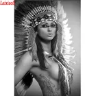 Черно-белая алмазная живопись, вышивка крестиком, американские туземцы, индийские девушки, полноразмерная Алмазная мозаика, домашний декор