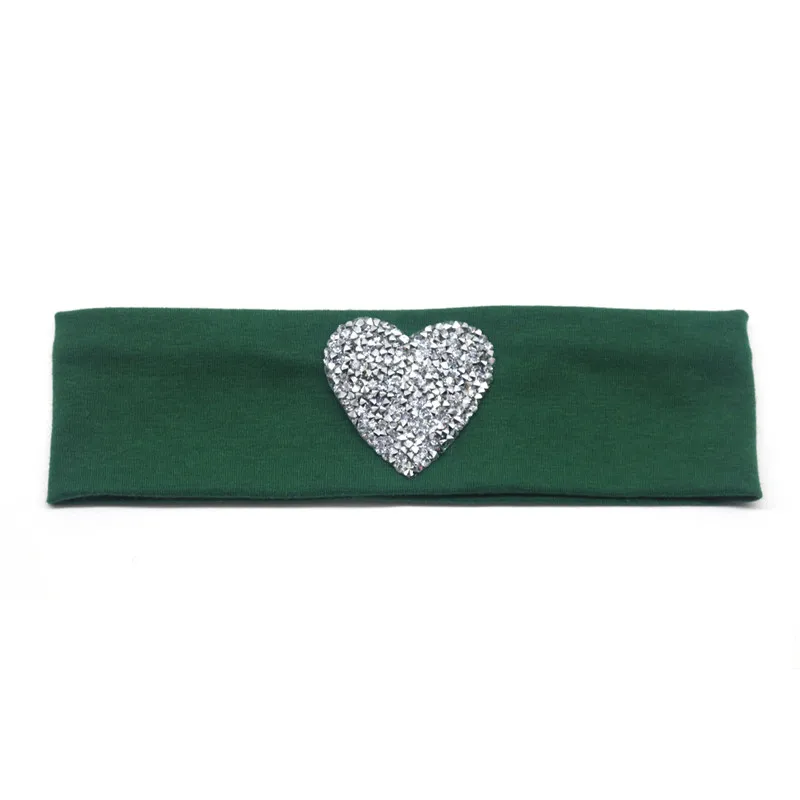 Dark Green 5,5 см детская головная повязка, летняя модная одежда для девочек серебро сердца со стразами хлопковая эластичная повязка на голову для волос, для маленькой девочки, аксессуары - Цвет: Dark Green