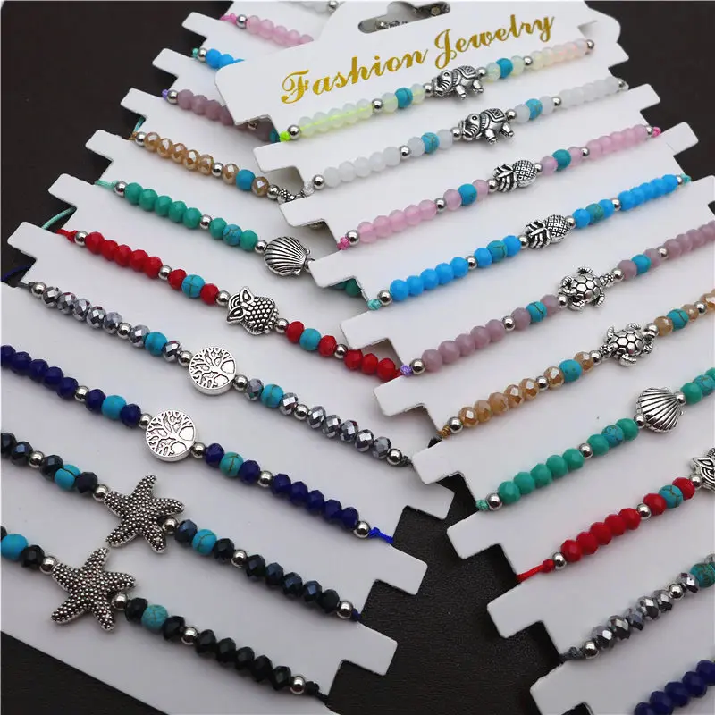 

12 шт./лот набор регулируемых плетеных браслетов из веревки со стразами шармы из сплава хрустальные бусины ювелирные изделия для женщин пода...