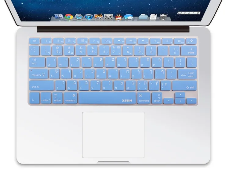 XSKN иврит силиконовая клавиатура кожи для Macbook Air Pro 13/15, синий Isreal клавиатура языка иврит чехол Apple Bluetooth