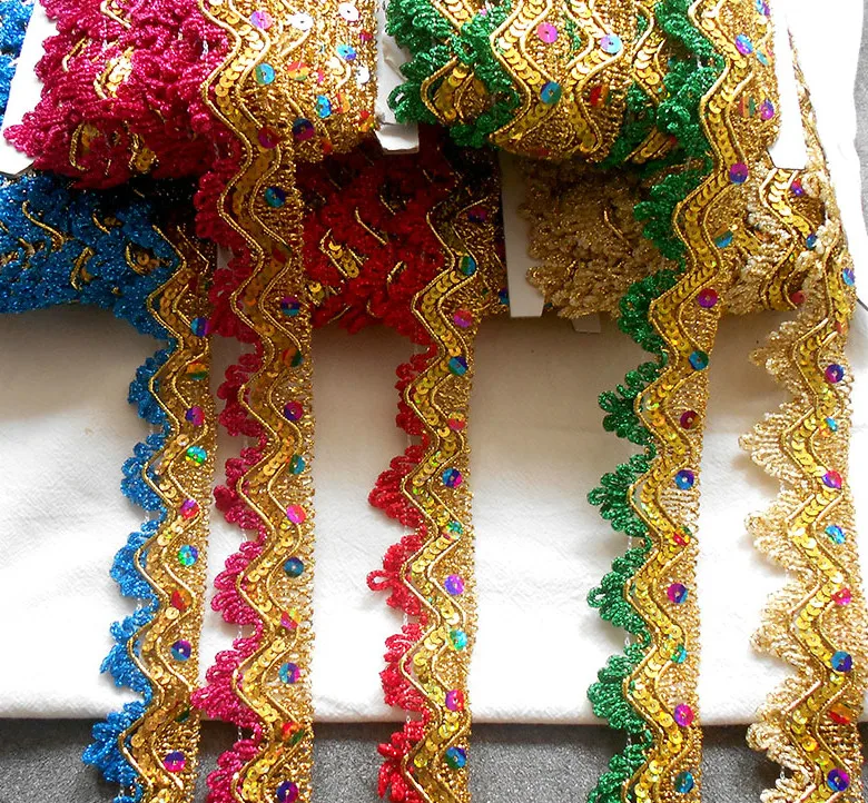 12 ярдов/партия золотые и серебряные блестки шелковая лента ручной работы с