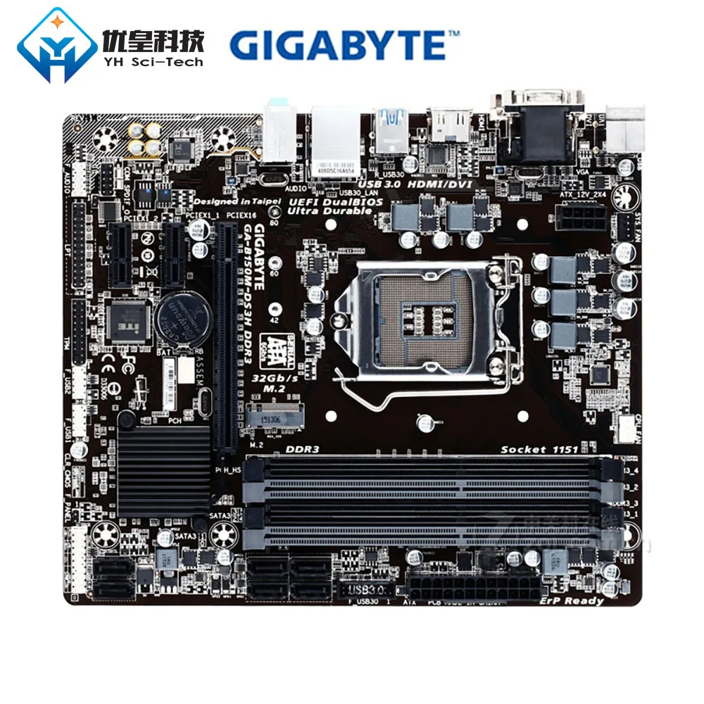 Оригинальная б/у настольная Материнская плата Gigabyte B150M-DS3H DDR3 B150 LGA 1151 Core i7/i5/i3/Pentium/Celeron DDR3 32G SATA3 Micro ATX