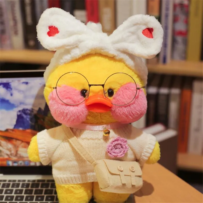 Heart Hairband Duck Гиалуроновая кислота утка плюшевая игрушка для девочки Lalavanfan кафе Мими маленькая Желтая утка DIY свитер шляпа кукла подарок подруге - Цвет: Heart Hairband Duck