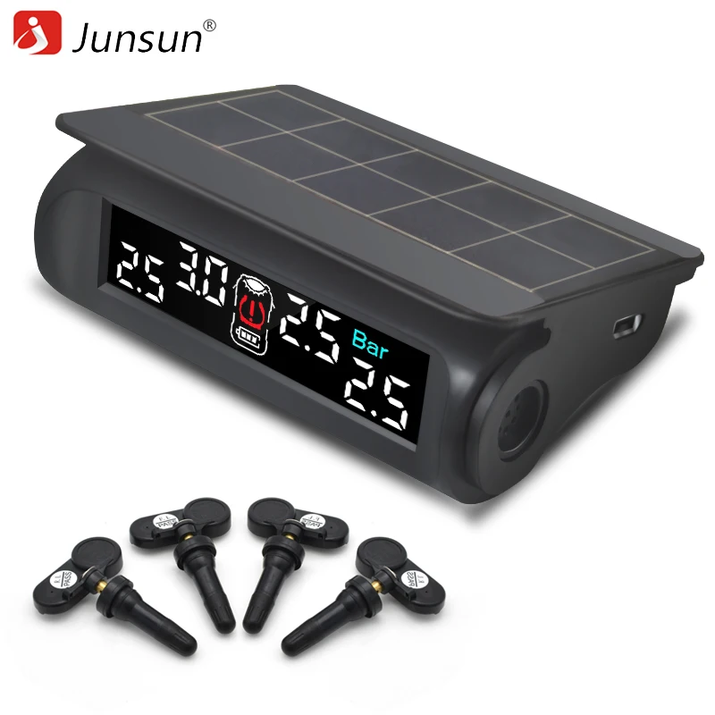 Junsun TM101 автомобильный TPMS система контроля давления в шинах Солнечная энергия HD