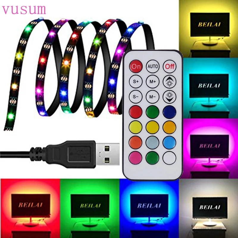 DC 5 В 1 м до USB подключен полосы 5050 60leds/m WS2812B RGB 21Key RF контроллер ТВ
