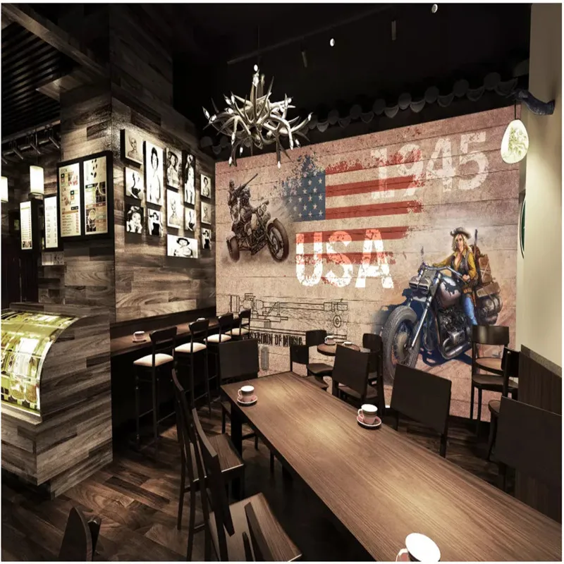 Кастомная обоевая панель Brick Wallpaper 3D American Retro Locomotive Cowboy Mural Wallpapers для ресторана Bar KTV Living Room Wall Murals.