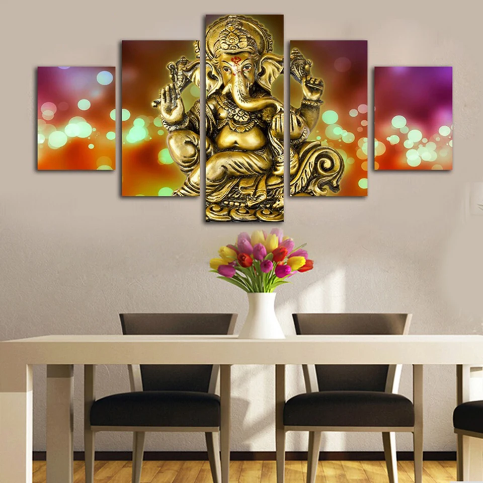 Печать на холсте Декор плакаты картины 5 шт. лорд Ганеша слон HD модульная рамка