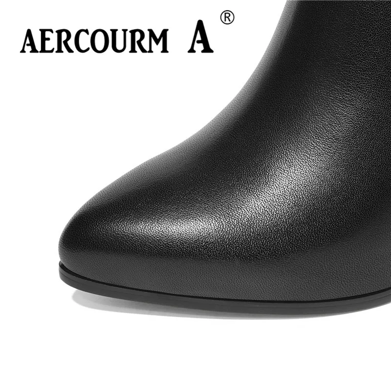 Aercourm A/женские ботинки из натуральной кожи с острым носком на высоком каблуке
