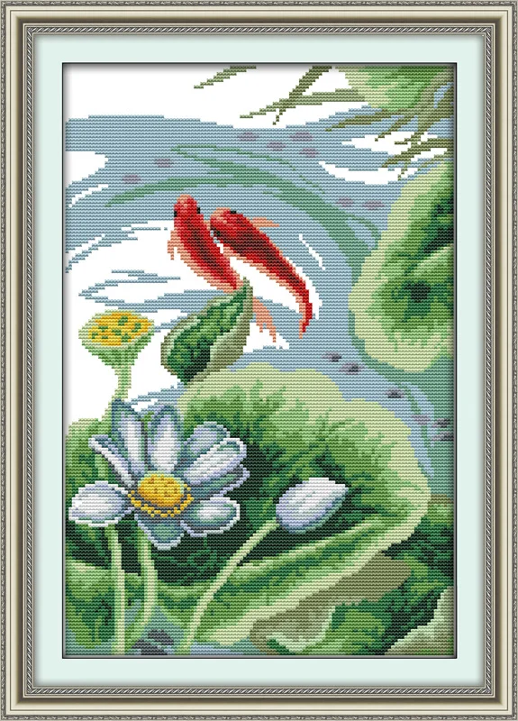 

White lotus and carps(2) cross stitch kit cartoon canvas stitching embroidery DIY handmade needlework