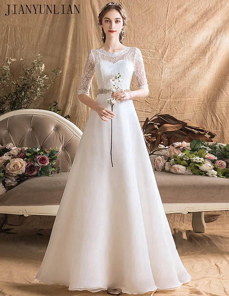 Free Shipping Lace Wedding Dresses Half Sleeve 2019 Plus Size Vintage Belt Bridal Gowns Organza Real Phot | Свадьбы и торжества
