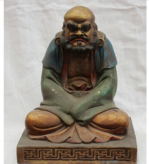 9 &quotКитай Китайский Бронзовый Живопись Архат Дамо Бодхидхарма Дхарма Статуя