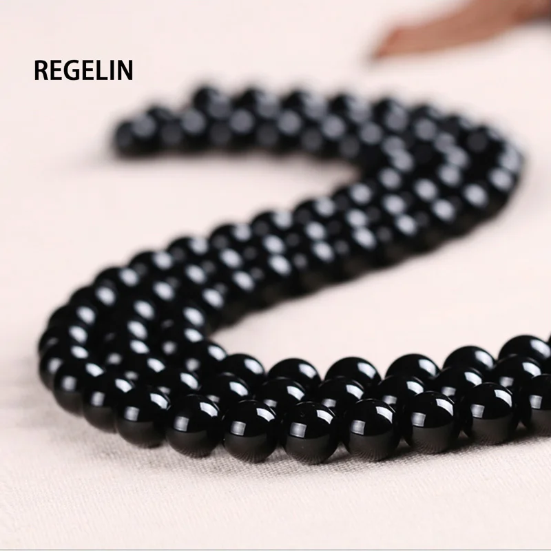 REGELIN AAAA качественные бусины из круглого натурального камня, выбираемые из черного оникса для самостоятельного изготовления ювелирных изделий, браслет 4/6/8/10/12/14 мм