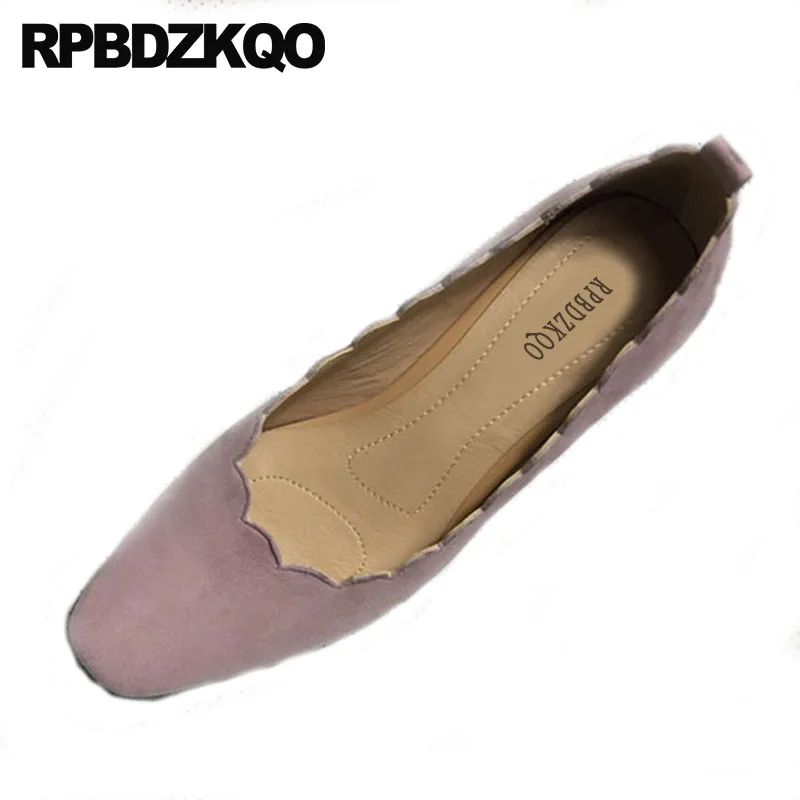 

Genuine Leather Suede Size 4 34 33 Medium Heels Block Purple Pink Shoes Women Big Handmade 10 42 Customized 11 43 Square Toe