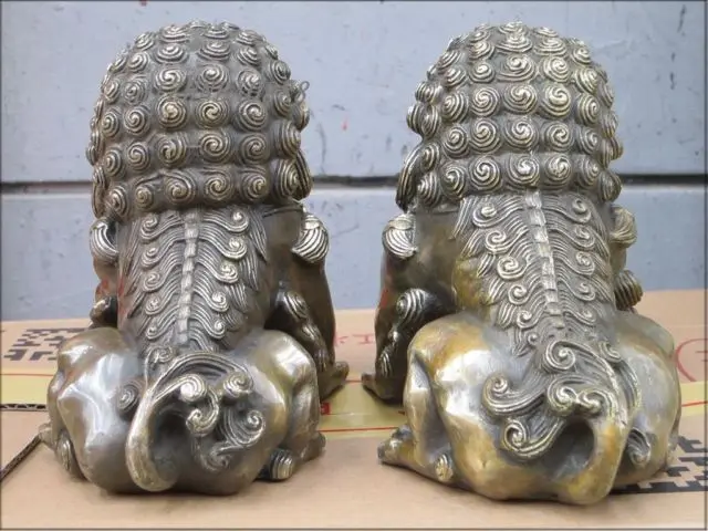 Китай бронзовый двойной Король Лев дверной держатель защита для собаки пара