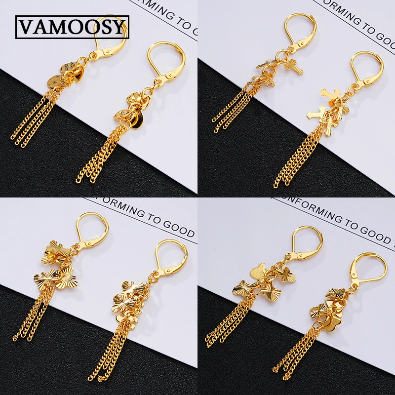 

Fine Jewelry Drop Earrings Retro Vintage Alloy Hollow Women 24K Gold Leaflike Long Bohemian Pierced Dangle Earrings Wholesale