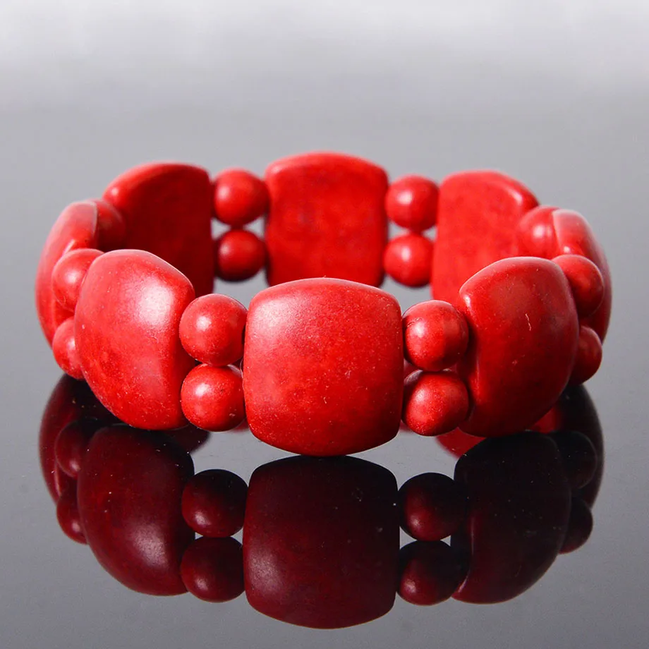 

White Red Blue Stretch Howlite Bracelet Wrist Wrapped Wide Bracelets Fingernail Shape Stones Bangles for Men Healing JewelryB057