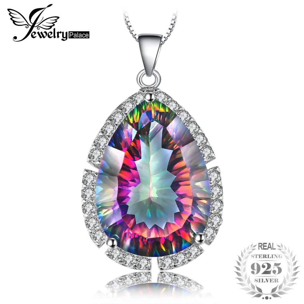 12ct Genuine Mystic Rainbow Fire Topaz and 45cm Silver Chain Necklace Fine Jewelry Fashion Women New Brand 2018 Hot | Украшения и