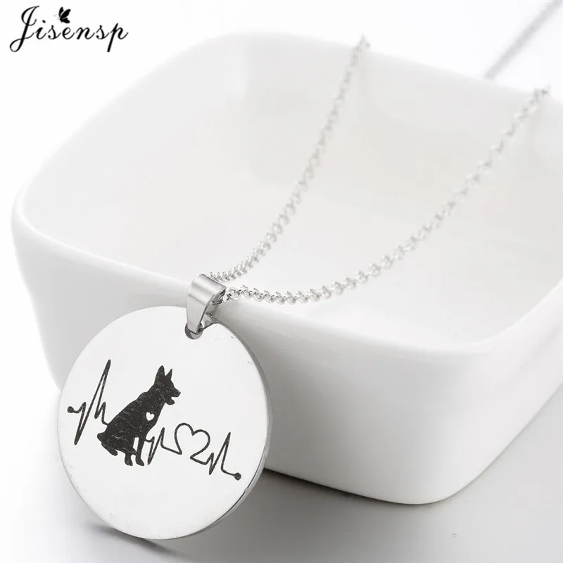 Jisensp Stainless Steel Cute Dog Choker Necklace for Women Hollow Love Heart Charm Jewelry ECG Heartbeat Collier bijoux | Украшения и