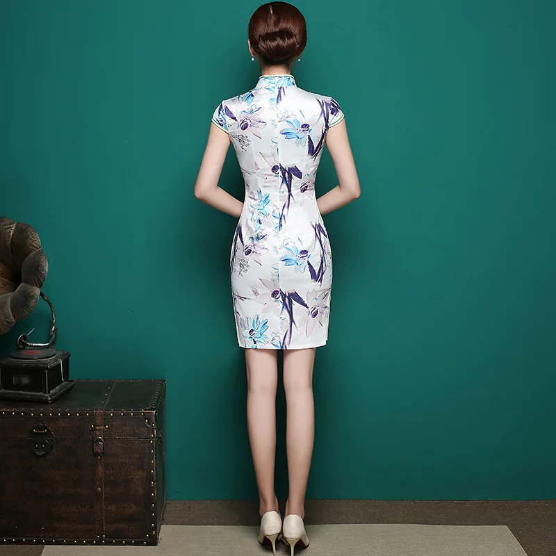 

Fashion Short Sleeve Cheongsam Women Vintage Chinese Style Cheongsam Dress Summer Traditional Oriental Evening Qipao Dress